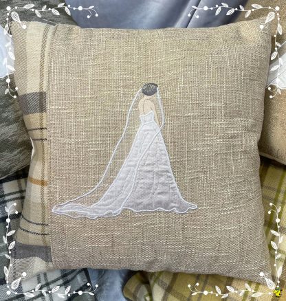Bride wearing Veil Cushion