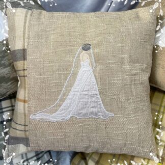 Bride wearing Veil Cushion